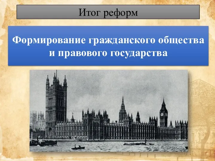 Итог реформ Формирование гражданского общества и правового государства