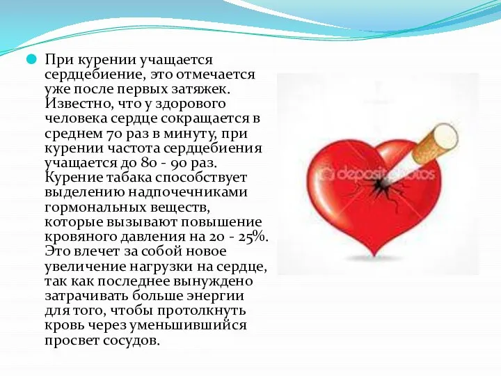 При курении учащается сердцебиение, это отмечается уже после первых затяжек. Известно, что