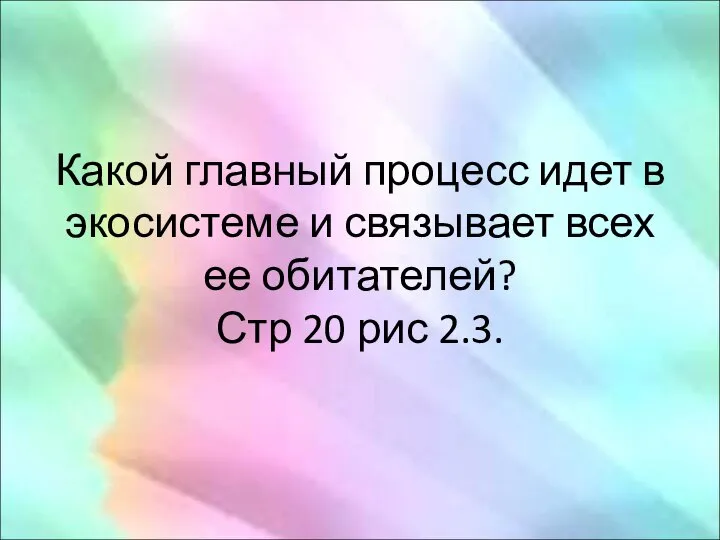 Какой главный процесс идет в экосистеме и связывает всех ее обитателей? Стр 20 рис 2.3.