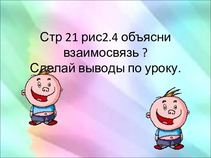 Стр 21 рис2.4 объясни взаимосвязь ? Сделай выводы по уроку.