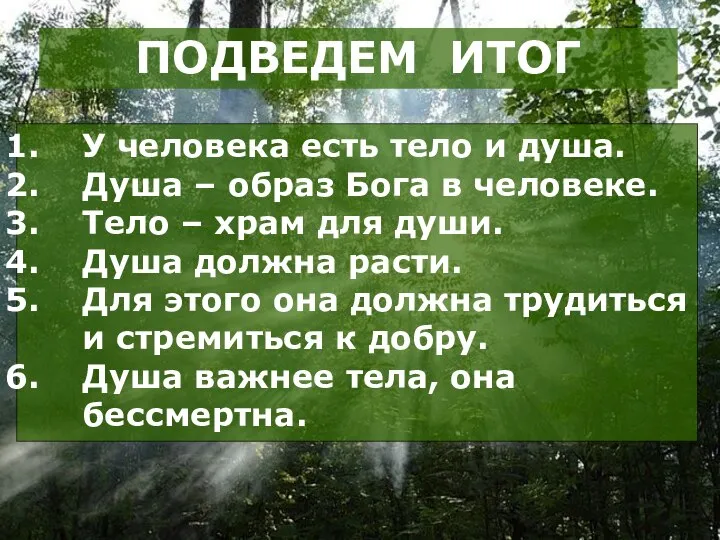 У человека есть тело и душа. Душа – образ Бога в человеке.