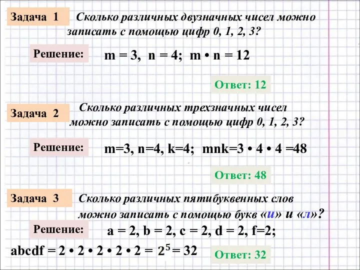 Задача 1 Сколько различных двузначных чисел можно записать с помощью цифр 0,