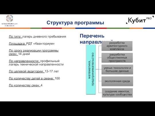 Структура программы 2 апреля 2018 По типу: лагерь дневного пребывания Площадка: РДТ