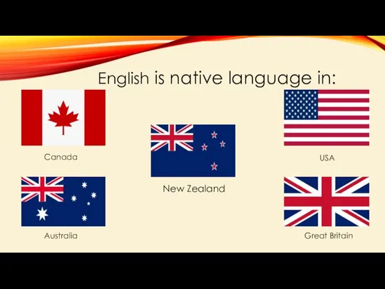 English is native language in: New Zealand Canada Australia USA Great Britain