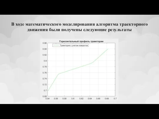 В ходе математического моделирования алгоритма траекторного движения были получены следующие результаты