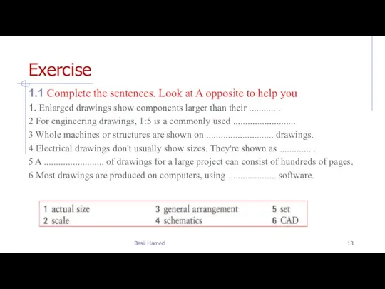 Exercise 1.1 Complete the sentences. Look at A opposite to help you