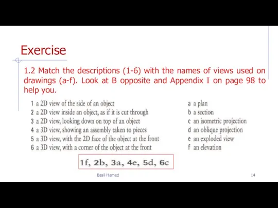 Exercise 1.2 Match the descriptions (1-6) with the names of views used