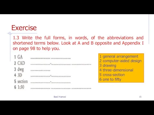 Exercise 1.3 Write the full forms, in words, of the abbreviations and