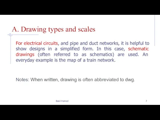 A. Drawing types and scales For electrical circuits, and pipe and duct