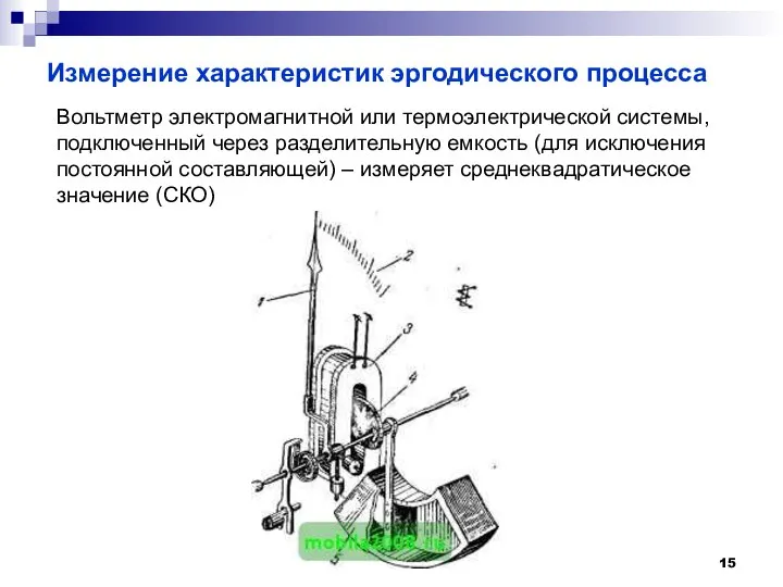 Измерение характеристик эргодического процесса Вольтметр электромагнитной или термоэлектрической системы, подключенный через разделительную