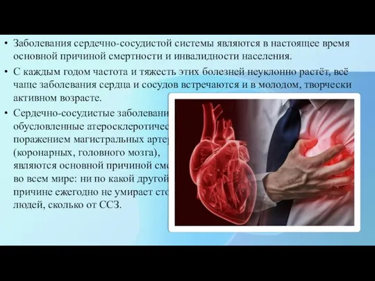 Заболевания сердечно-сосудистой системы являются в настоящее время основной причиной смертности и инвалидности