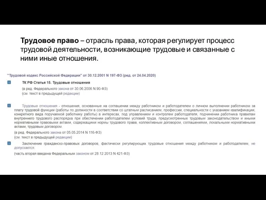 Трудовое право – отрасль права, которая регулирует процесс трудовой деятельности, возникающие трудовые