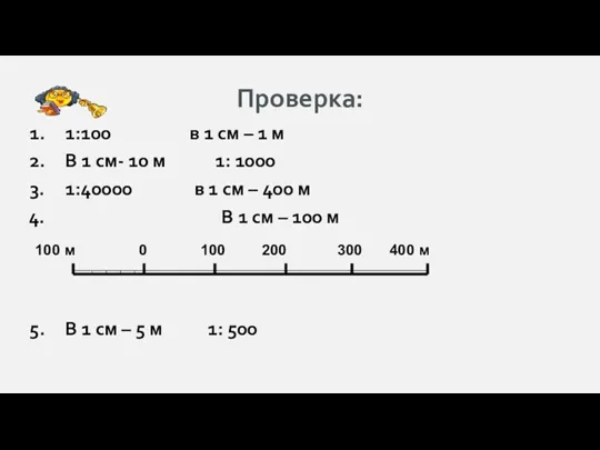 Проверка: 1:100 в 1 см – 1 м В 1 см- 10