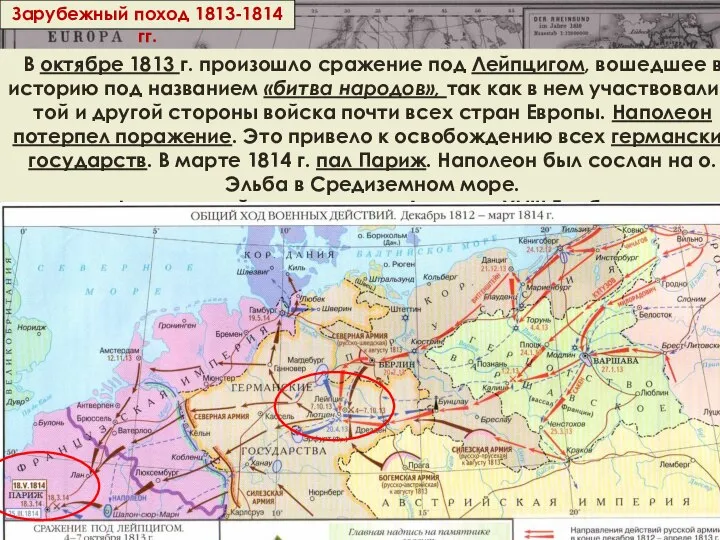 Зарубежный поход 1813-1814 гг. В октябре 1813 г. произошло сражение под Лейпцигом,