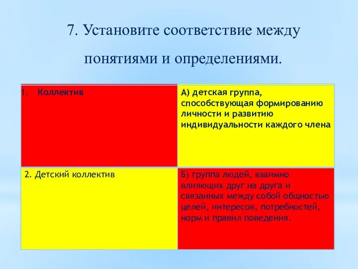 7. Установите соответствие между понятиями и определениями.