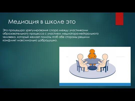 Медиация в школе это Это процедура урегулирования спора между участниками образовательного процесса