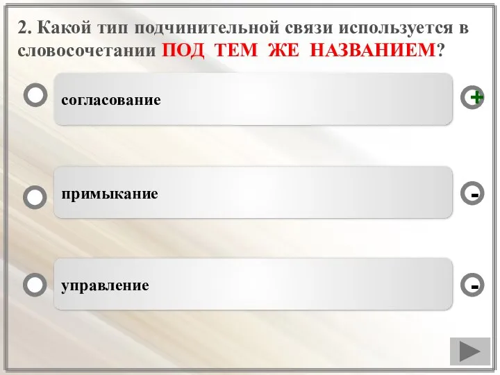 2. Какой тип подчинительной связи используется в словосочетании ПОД ТЕМ ЖЕ НАЗВАНИЕМ?