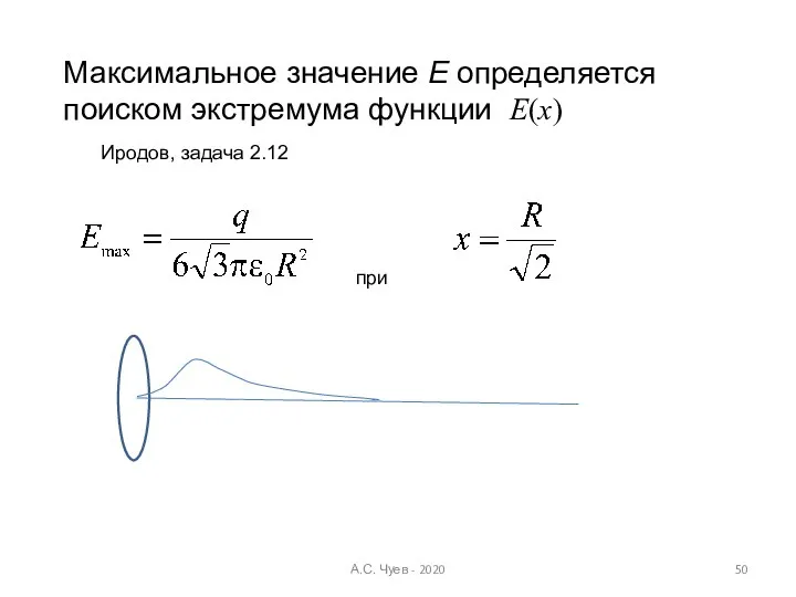 Максимальное значение Е определяется поиском экстремума функции Е(х) при Иродов, задача 2.12 А.С. Чуев - 2020