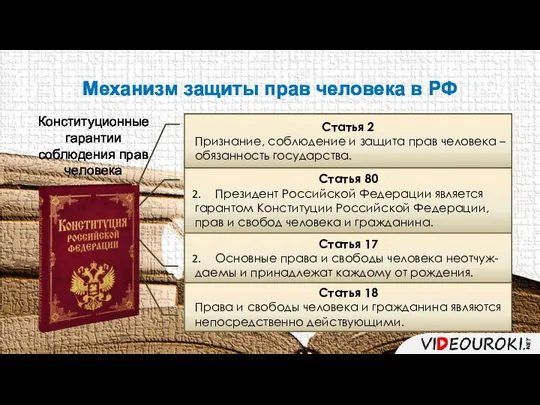 Механизм защиты прав человека в РФ Конституционные гарантии соблюдения прав человека Статья