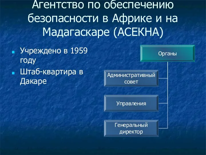 Агентство по обеспечению безопасности в Африке и на Мадагаскаре (АСЕКНА) Учреждено в