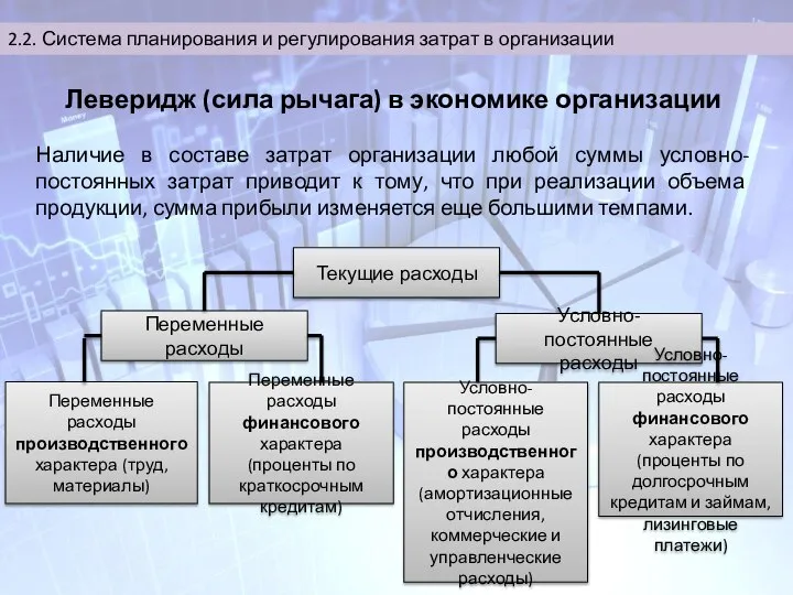 2.2. Система планирования и регулирования затрат в организации Леверидж (сила рычага) в