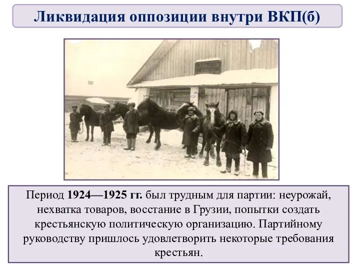 Период 1924—1925 гг. был трудным для партии: неурожай, нехватка товаров, восстание в