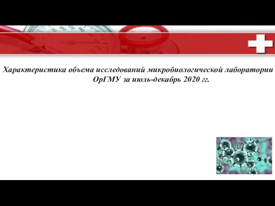 Характеристика объема исследований микробиологической лаборатории ОрГМУ за июль-декабрь 2020 гг.