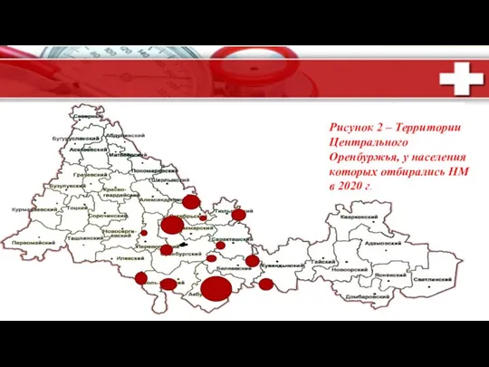 Рисунок 2 – Территории Центрального Оренбуржья, у населения которых отбирались НМ в 2020 г.