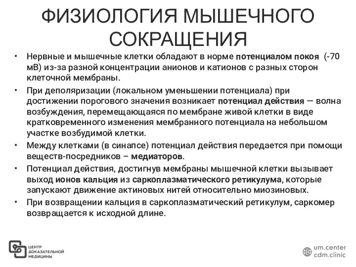 ФИЗИОЛОГИЯ МЫШЕЧНОГО СОКРАЩЕНИЯ Нервные и мышечные клетки обладают в норме потенциалом покоя