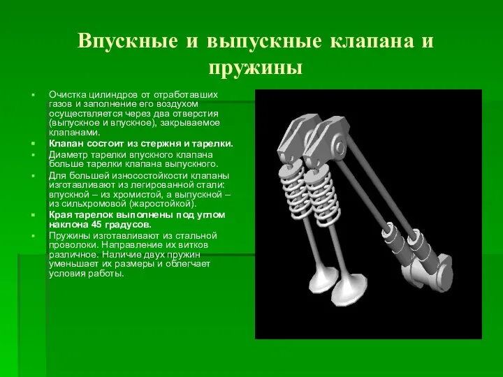 Впускные и выпускные клапана и пружины Очистка цилиндров от отработавших газов и