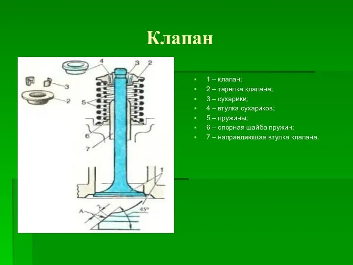 Клапан 1 – клапан; 2 – тарелка клапана; 3 – сухарики; 4