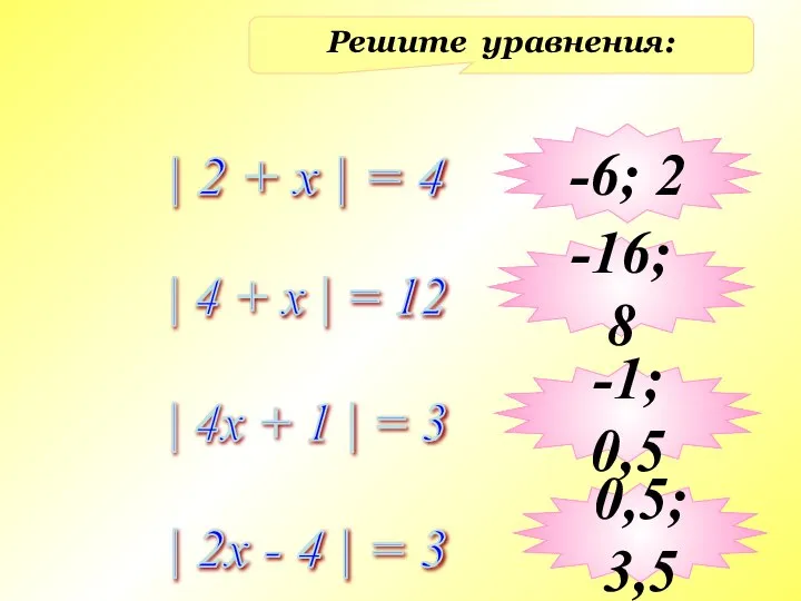 Решите уравнения: | 2 + x | = 4 | 4 +