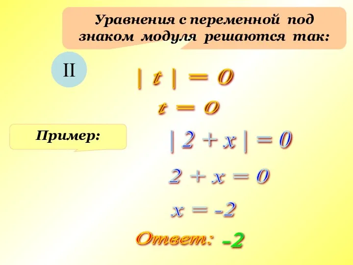 Уравнения с переменной под знаком модуля решаются так: II | t |