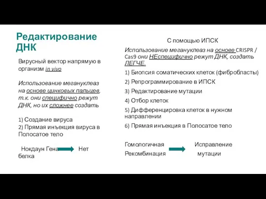 Редактирование ДНК С помощью ИПСК Использование мегануклеаз на основе CRISPR / Cas9