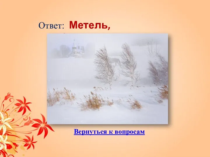 Ответ: Метель, буран Вернуться к вопросам