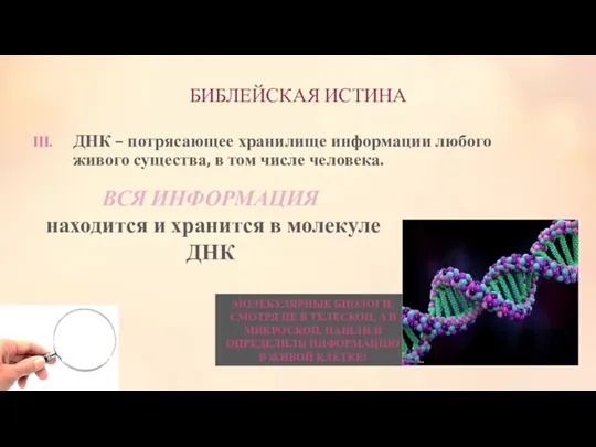 БИБЛЕЙСКАЯ ИСТИНА ДНК – потрясающее хранилище информации любого живого существа, в том