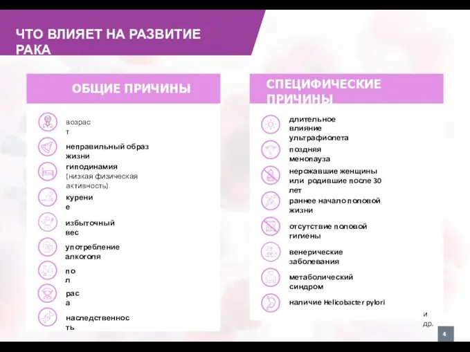 ЧТО ВЛИЯЕТ НА РАЗВИТИЕ РАКА ОБЩИЕ ПРИЧИНЫ неправильный образ жизни длительное влияние