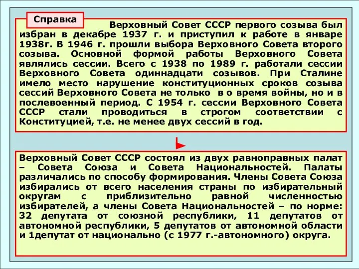 Верховный Совет СССР первого созыва был избран в декабре 1937 г. и