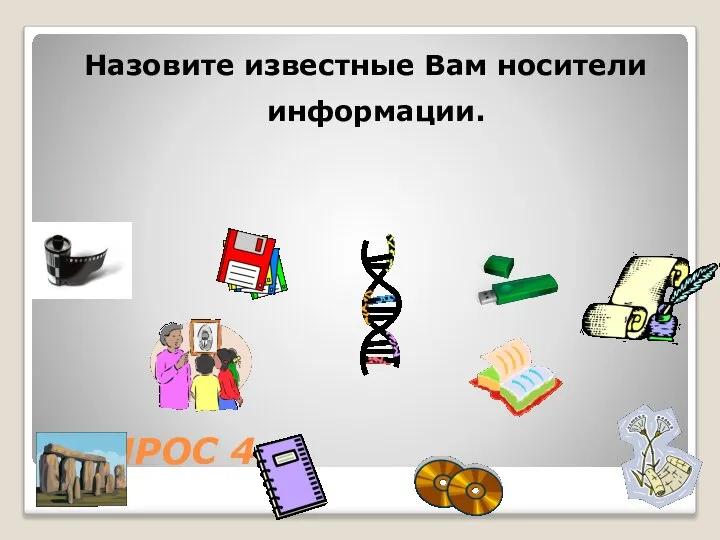 ВОПРОС 4. Назовите известные Вам носители информации.