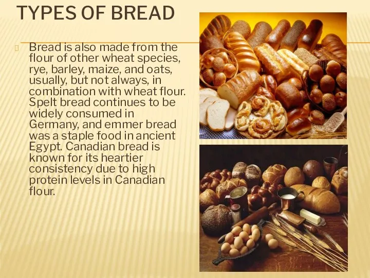 TYPES OF BREAD Bread is also made from the flour of other