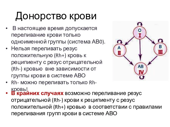 Донорство крови В настоящее время допускается переливание крови только одноименной группы (система