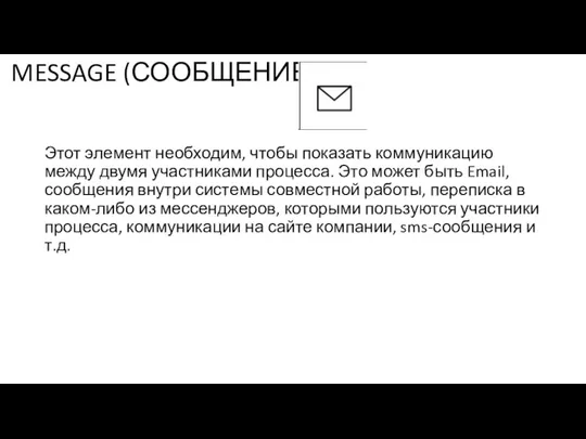 MESSAGE (СООБЩЕНИЕ) Этот элемент необходим, чтобы показать коммуникацию между двумя участниками процесса.