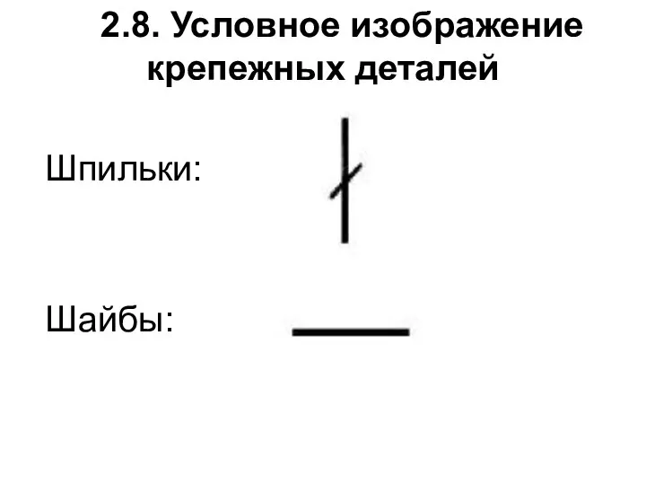 2.8. Условное изображение крепежных деталей Шпильки: Шайбы: