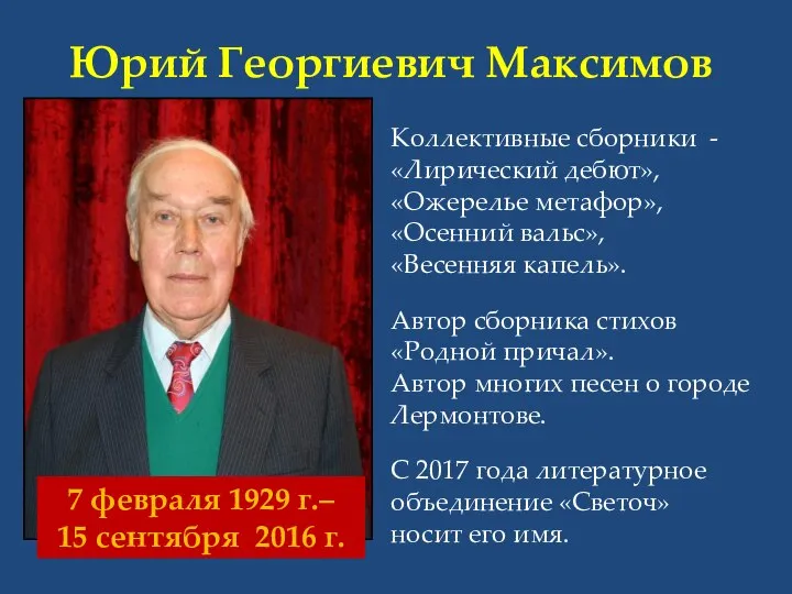 Юрий Георгиевич Максимов 7 февраля 1929 г.– 15 сентября 2016 г. Коллективные