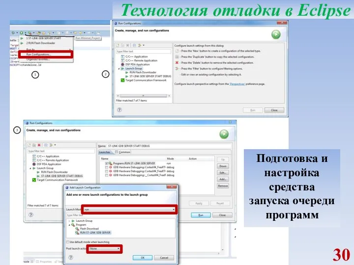 Подготовка и настройка средства запуска очереди программ Технология отладки в Eclipse