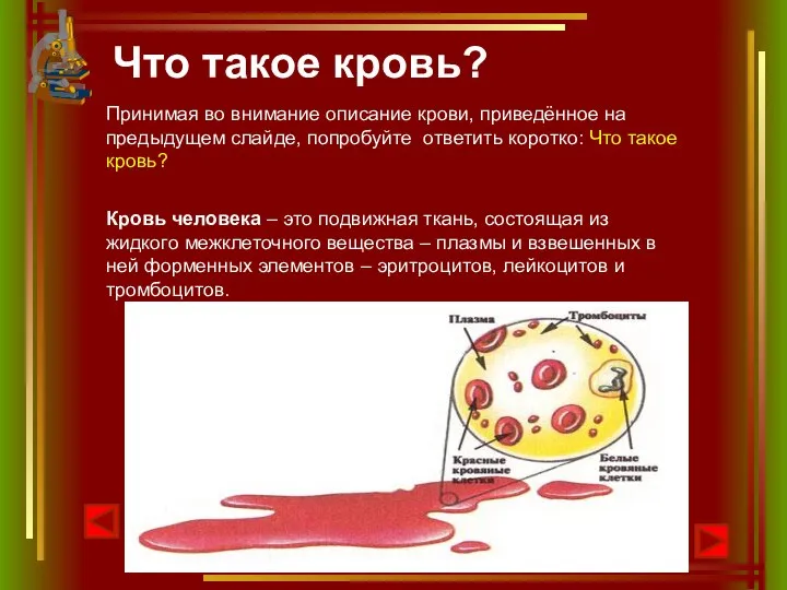 Что такое кровь? Принимая во внимание описание крови, приведённое на предыдущем слайде,