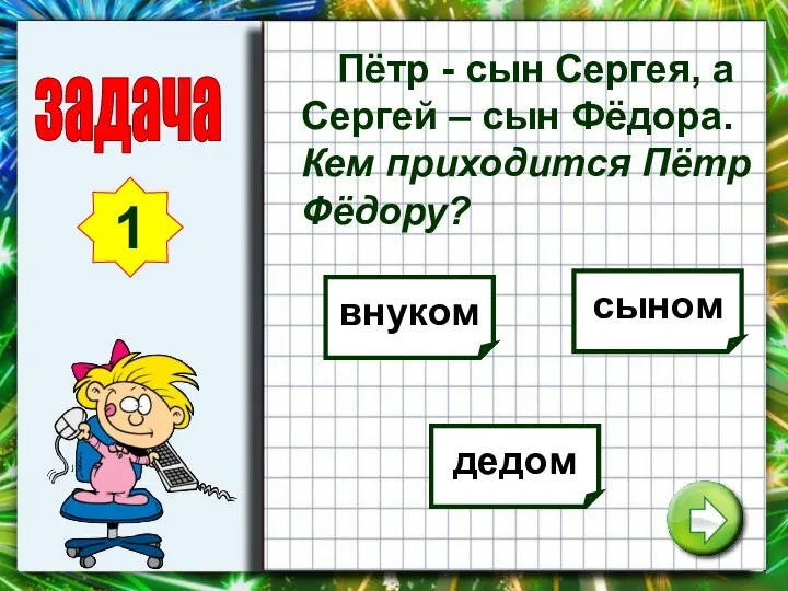 Пётр - сын Сергея, а Сергей – сын Фёдора. Кем приходится Пётр