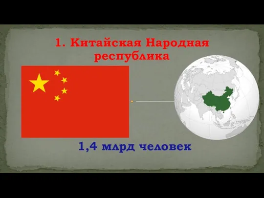 1,4 млрд человек 1. Китайская Народная республика