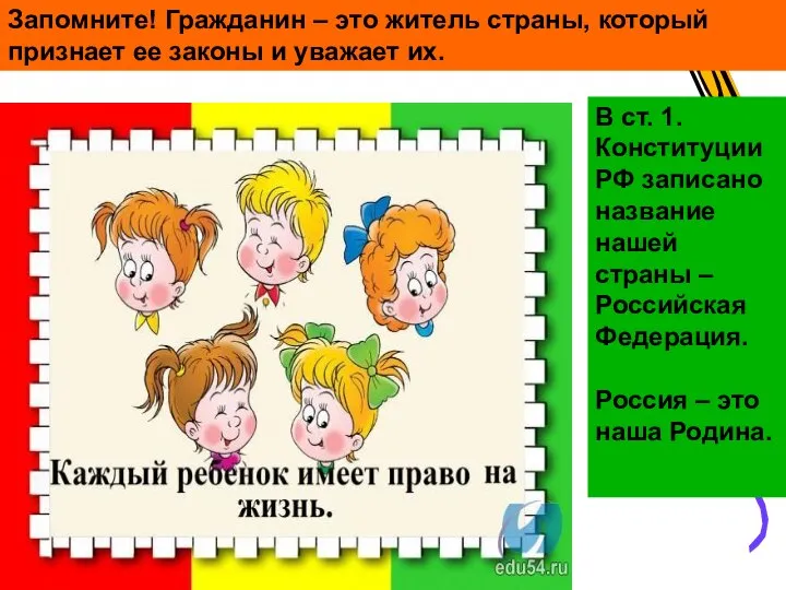 Запомните! Гражданин – это житель страны, который признает ее законы и уважает