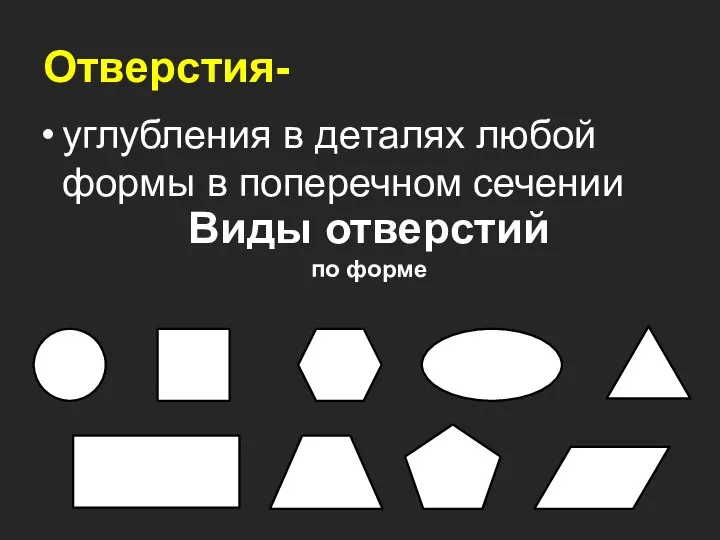 Отверстия- углубления в деталях любой формы в поперечном сечении Виды отверстий по форме